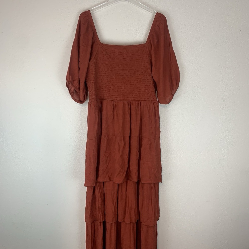 Kings Road Dress Women 3X Maxi Boho Tiered Peasant Milkmaid Puff Sleeves Smocked - Picture 2 of 9